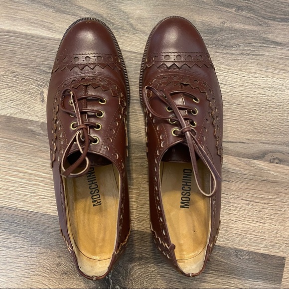 Moschino Brown Leather Lace Up Oxford Shoes - Picture 4 of 9